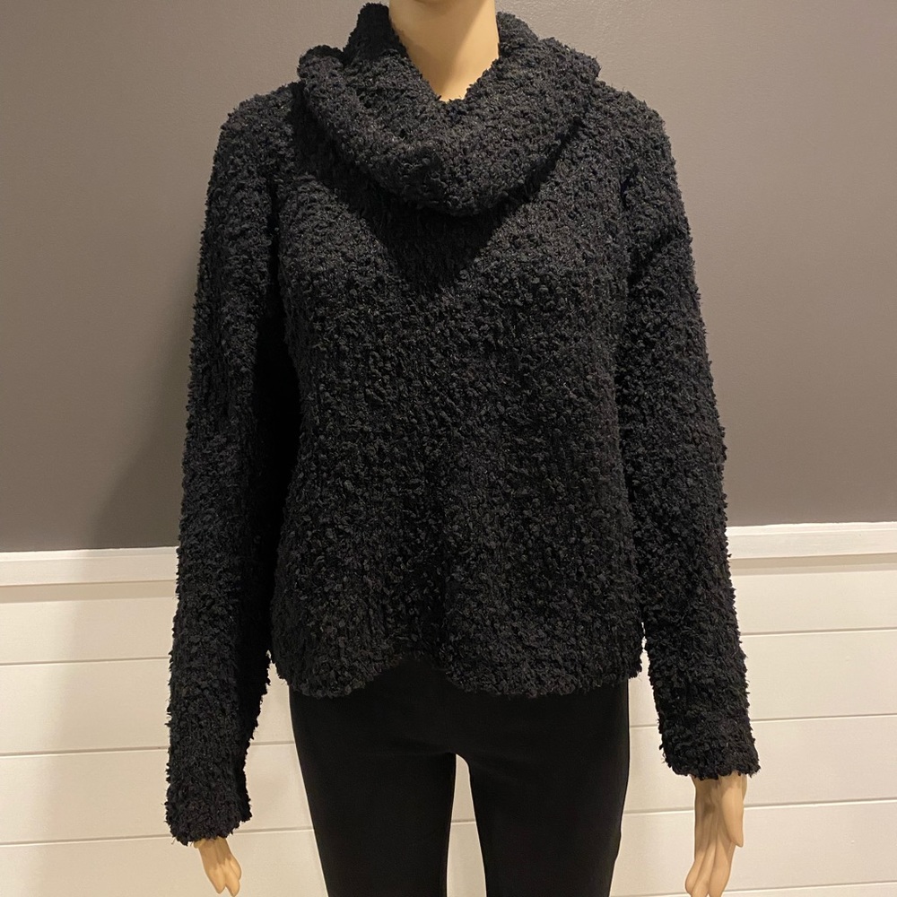 Hippie Rose Black Cozy Plush Cowl Neck Sweater